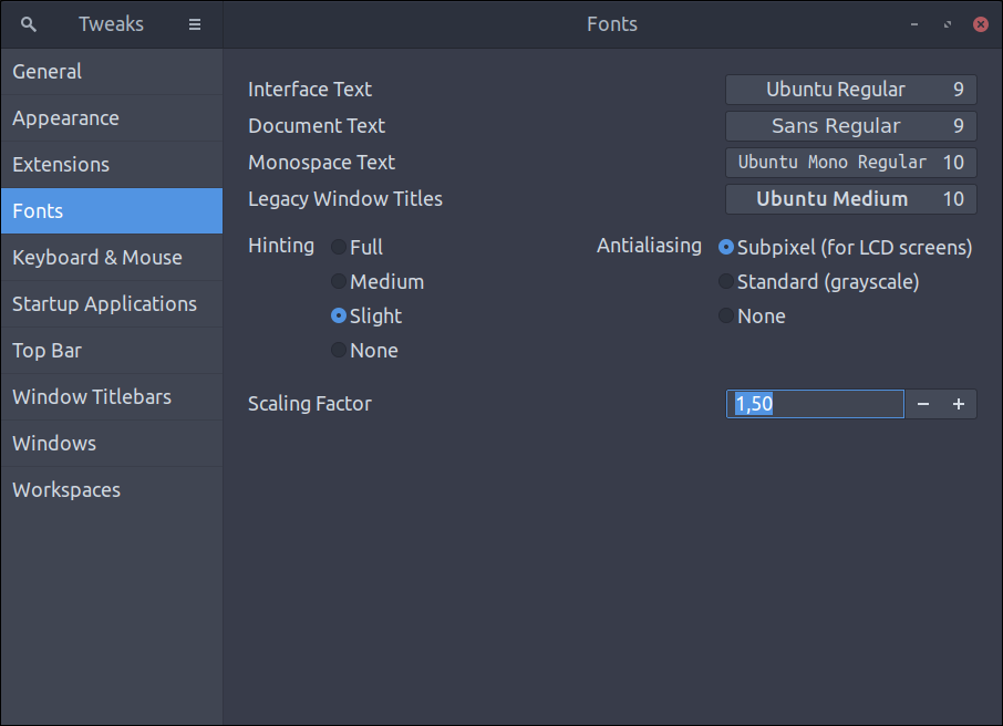 Ubuntu Tweaks font scaling
