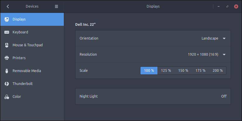 Ubuntu Display Settings with fractional scaling support enabled